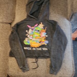 Nickelodeon Black Cropped Hoodie with Colorful 90s Characters